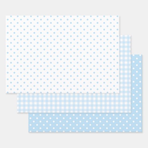 Baby Blue Gingham and Polka Dots Mixed Pattern Wrapping Paper Sheets