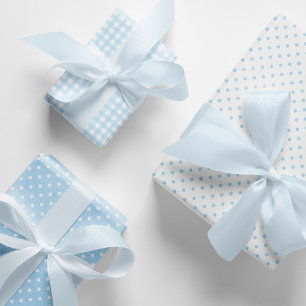 Baby Blue Gingham and Polka Dots Mixed Pattern. Wrapping Paper Sheets