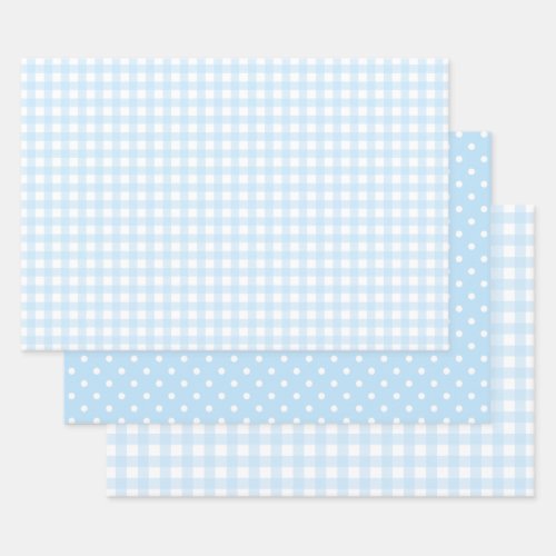 Baby Blue Gingham and Polka Dots Wrapping Paper Sheets