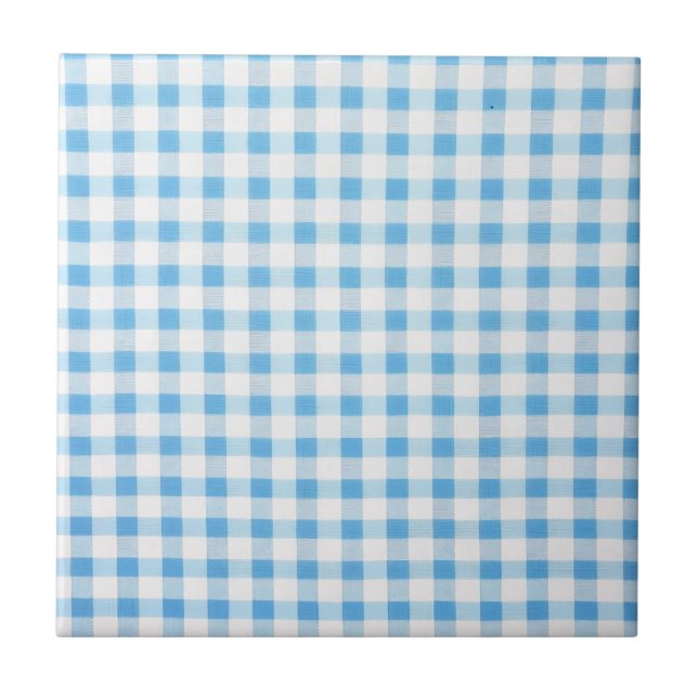 Baby Blue Gingham Ceramic Tile (Front)