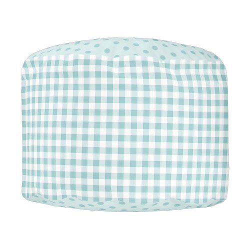 Baby Blue Gingham Check and Polka Dots _  Nursery Pouf