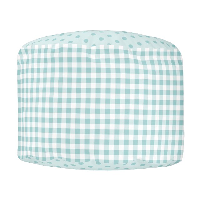Baby Blue Gingham Check and Polka Dots -  Nursery Pouf (Front)