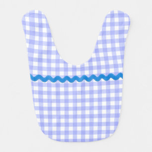 Baby Blue Gingham Check Felt Look Bric-a-brac Cute Bib