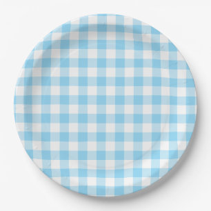 Baby Blue Gingham Check Paper Plates
