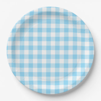 Baby Blue Gingham Check Paper Plates