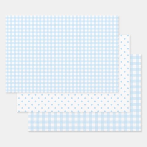 Baby Blue Gingham Gift Wraps with Country Charme Wrapping Paper Sheets