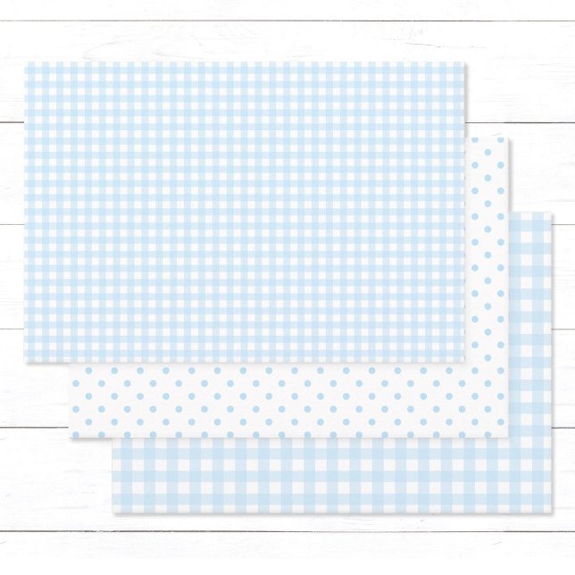 Baby Blue Gingham Gift Wraps with Country Charme. Wrapping Paper Sheets (Cute baby blue and white gingham checks and polka dots pattern mix wrapping paper sheets.)