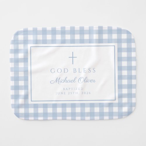 Baby Blue Gingham God Bless Boy Burp Cloth