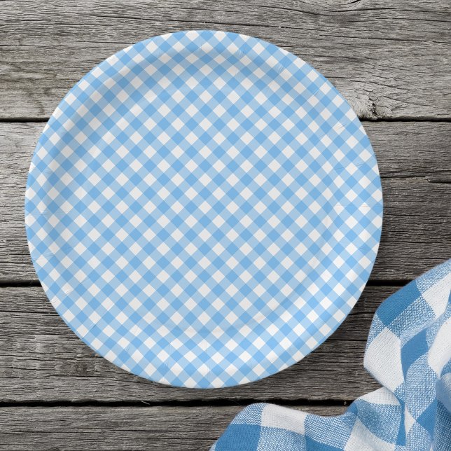 Baby Blue Gingham Paper Plate (Creator Uploaded)