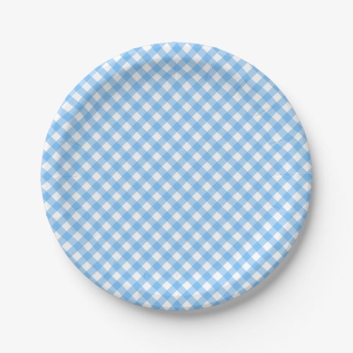 Baby Blue Gingham Paper Plate