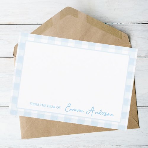 Baby Blue Gingham Personal Stationery  Thank You Card