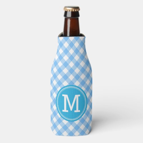 Baby Blue Gingham Personalize Monogram Bottle Cooler