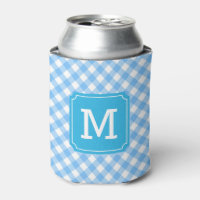 Baby Blue Gingham Personalize Monogram Can Cooler