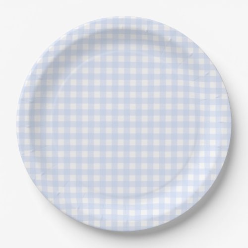 Baby Blue Gingham Plaid Paper Plates