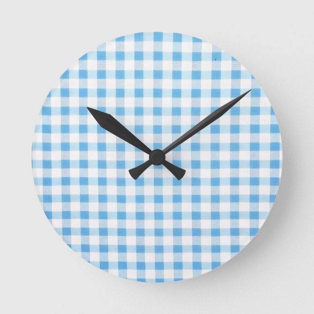 Baby Blue Gingham Round Clock (Front)