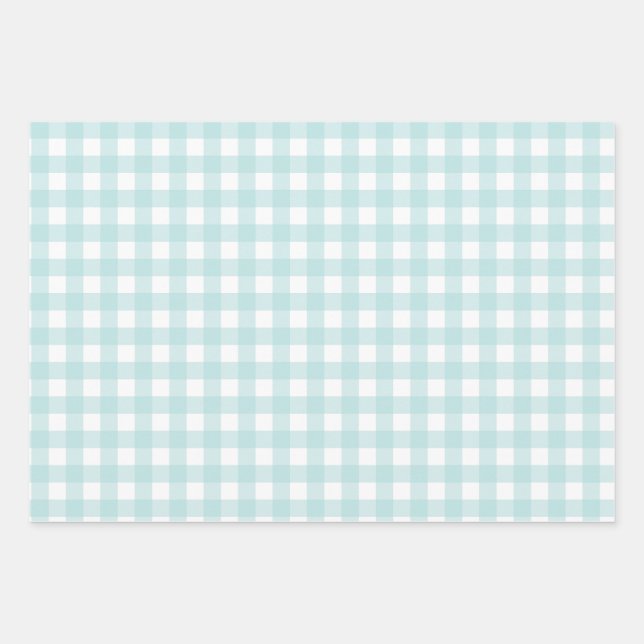 baby blue gingham wrapping paper sheets (Front)