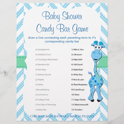 Baby Blue Giraffe Baby Boy Shower _ Game Flyer