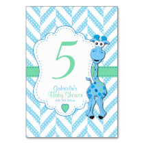 Baby Blue Giraffe Baby Shower - Table Numbers