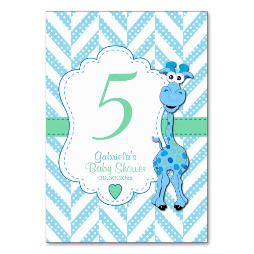 Baby Blue Giraffe Baby Shower _ Table Numbers