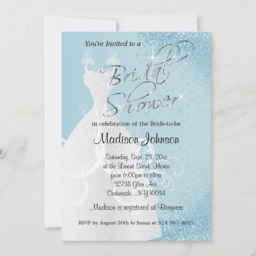 Baby Blue Glitter Bridal Shower Invitation