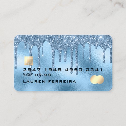 Baby Blue Glitter Drippings Girly Faux Debit Card