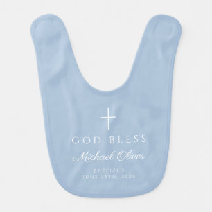 Baby Blue God Bless Boy Baptism Bib