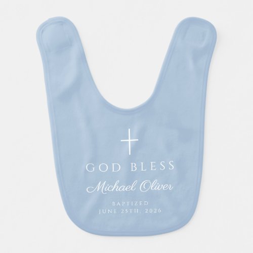 Baby Blue God Bless Boy Baptism Bib