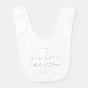 Baby Blue God Bless Boy Baptism Bib