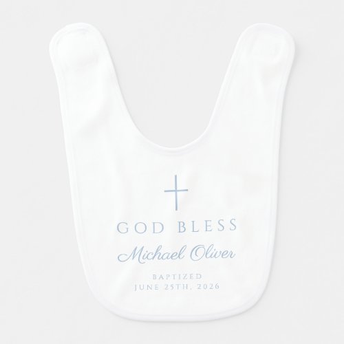 Baby Blue God Bless Boy Baptism Bib