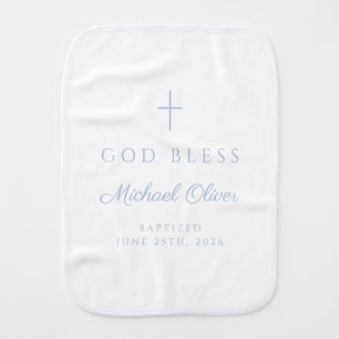 Baby Blue God Bless Boy Baptism  Burp Cloth