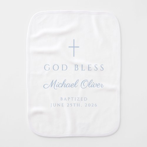 Baby Blue God Bless Boy Baptism Burp Cloth