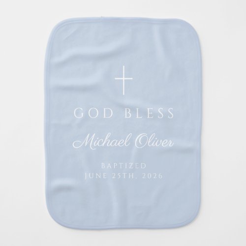 Baby Blue God Bless Boy Baptism Burp Cloth