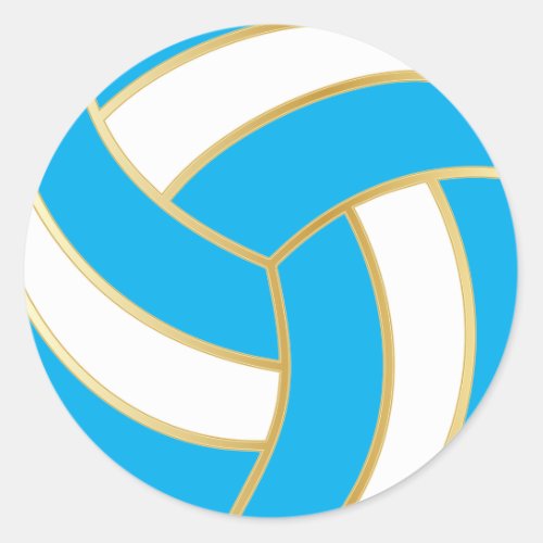 Baby Blue Gold and White Volleyball Classic Round Sticker