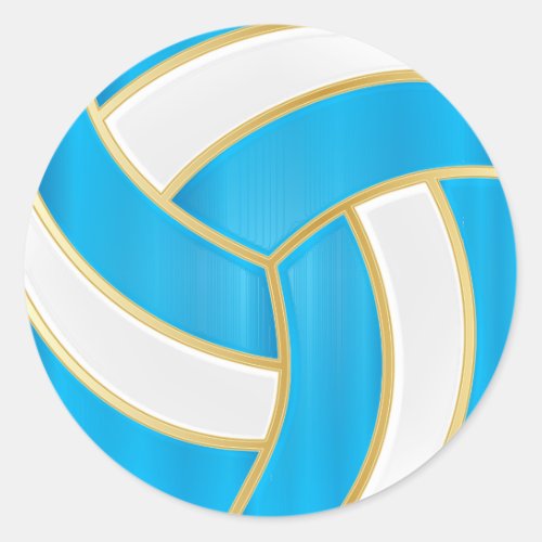 Baby Blue Gold and White Volleyball Classic Round Sticker