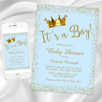 Baby Blue Gold Baby Boy Shower Invitation by The_Baby_Boutique at Zazzle