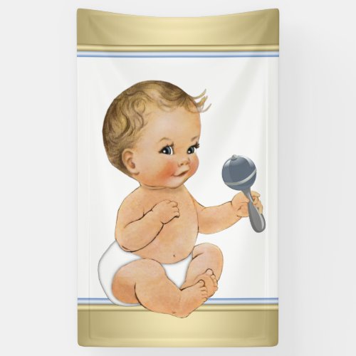 Baby Blue Gold Boy Baby Shower Banner