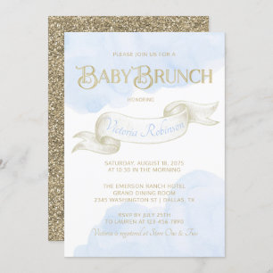 Baby Blue Gold Boy Baby Shower Brunch Invitation
