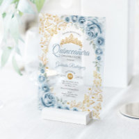 Baby Blue Gold Floral Quinceanera