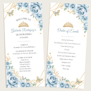 Baby Blue Gold Floral Quinceanera Order of Events Program