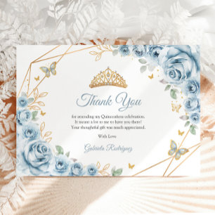 Baby Blue Gold Floral Quinceanera Thank You Card