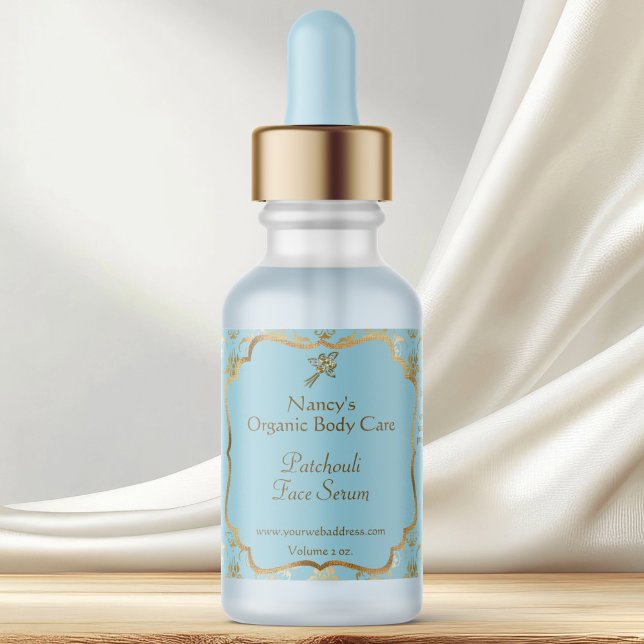Baby Blue gold foil damask dropper bottle label (Creator Uploaded)