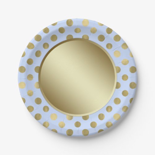 Baby Blue Gold Polka Dot Birthday Party Paper Plates