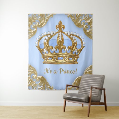 Baby Blue Gold Prince Baby Shower Backdrop