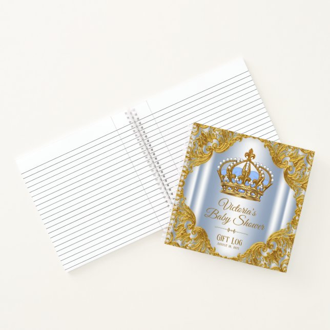 Baby Blue Gold Prince Baby Shower Gift Notebook (Inside)