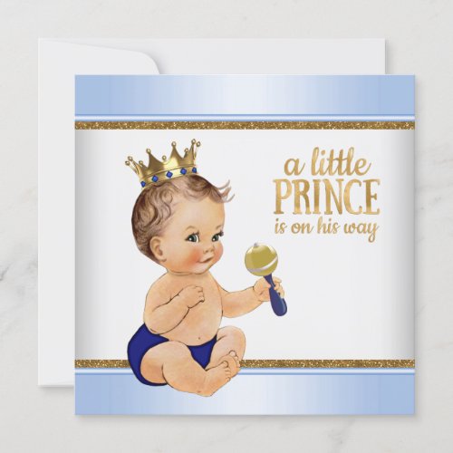 Baby Blue Gold Prince Baby Shower Invitation