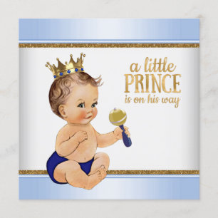 Baby Blue Gold Prince Baby Shower Invitation