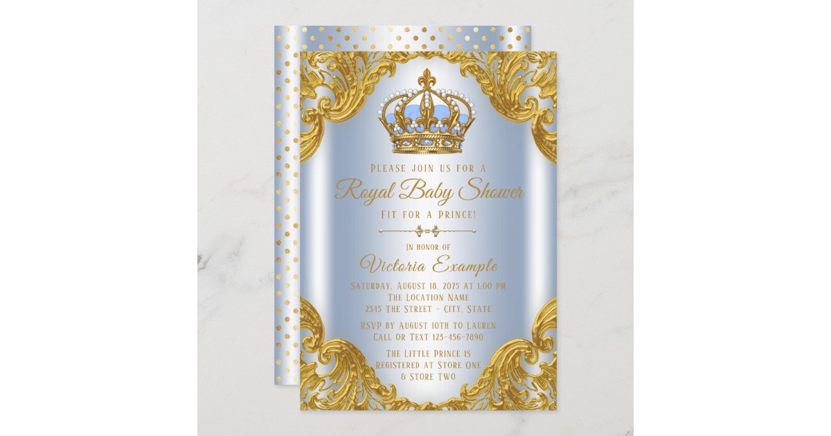 Royal Prince Baby Shower Invitation Blue and Gold Little 