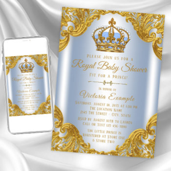 Baby Blue Gold Prince Baby Shower Invitations by The_Baby_Boutique at Zazzle