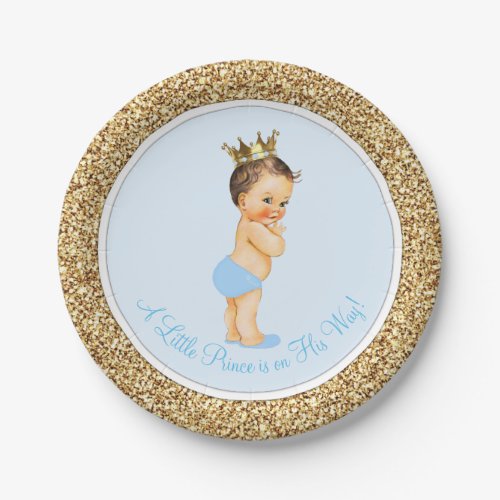 Baby Blue Gold Prince Baby Shower Paper Plates