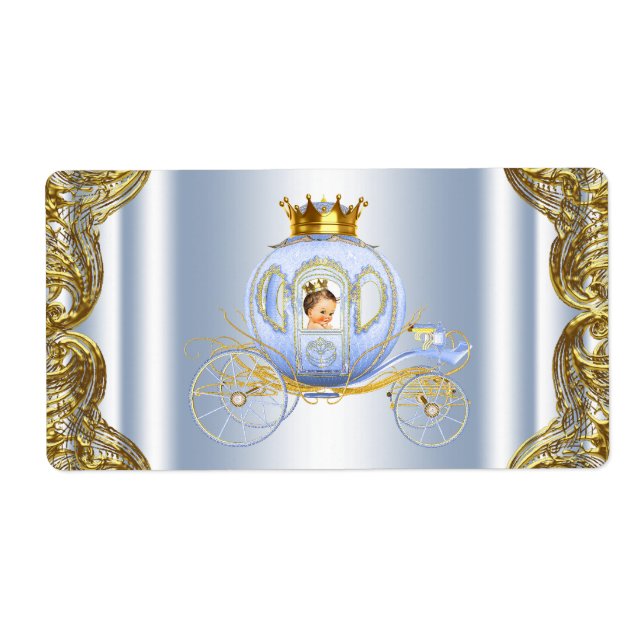 Baby Blue Gold Prince Baby Shower Water Bottle Label (Front)
